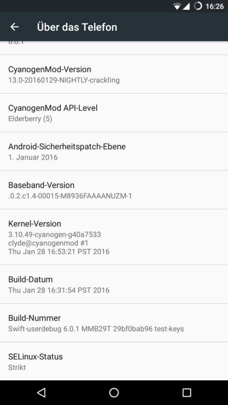 Zum Aktivieren der Entwickleroptionen muss das Feld Build-Nummer mehrfach hintereinander gedrückt werden.
