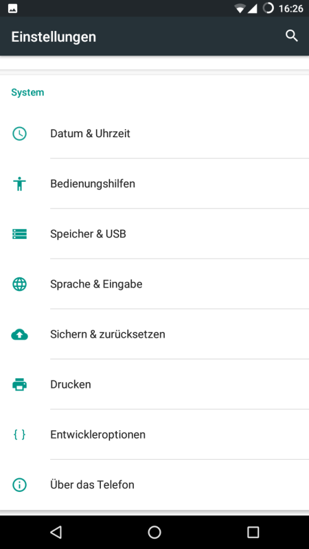 Nun sind die Entwickleroptionen verfügbar.